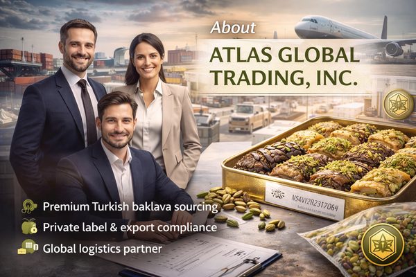 Atlas Global Trading Co. export team and premium Turkish baklava sourcing concept