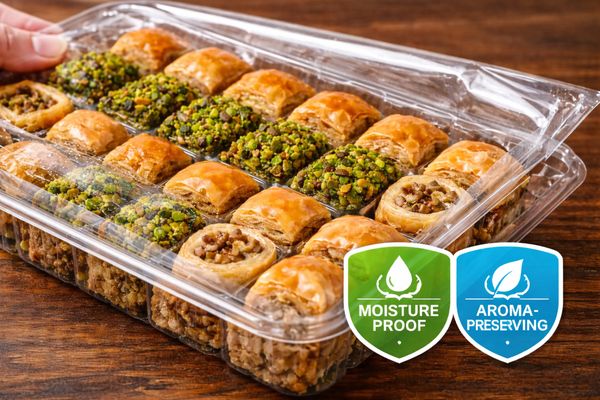 Barrier film packaging for moisture control and aroma protection in baklava export