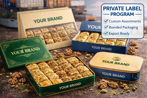 Private label baklava program — custom Turkish baklava assortment and export compliance support